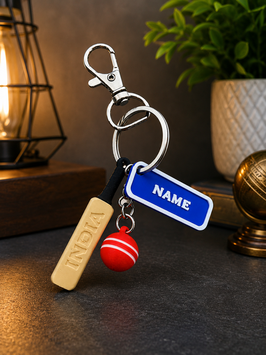 Personalized Cricket Lover Keychain with Custom Name