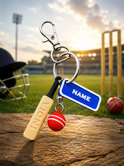 Personalized Cricket Lover Keychain with Custom Name